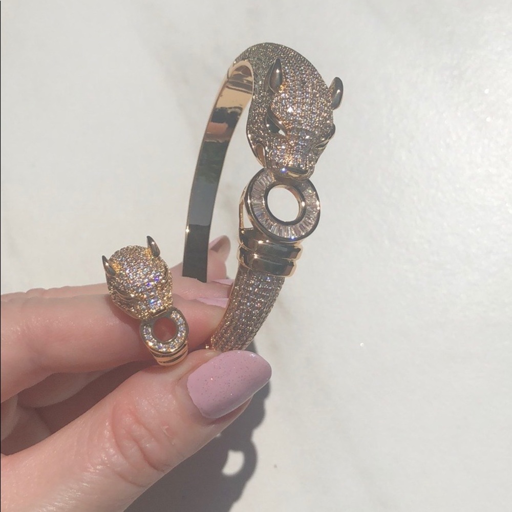 Gold Panther Swarovski Crystal Bracelet & Ring Set - Picture 2 of 5